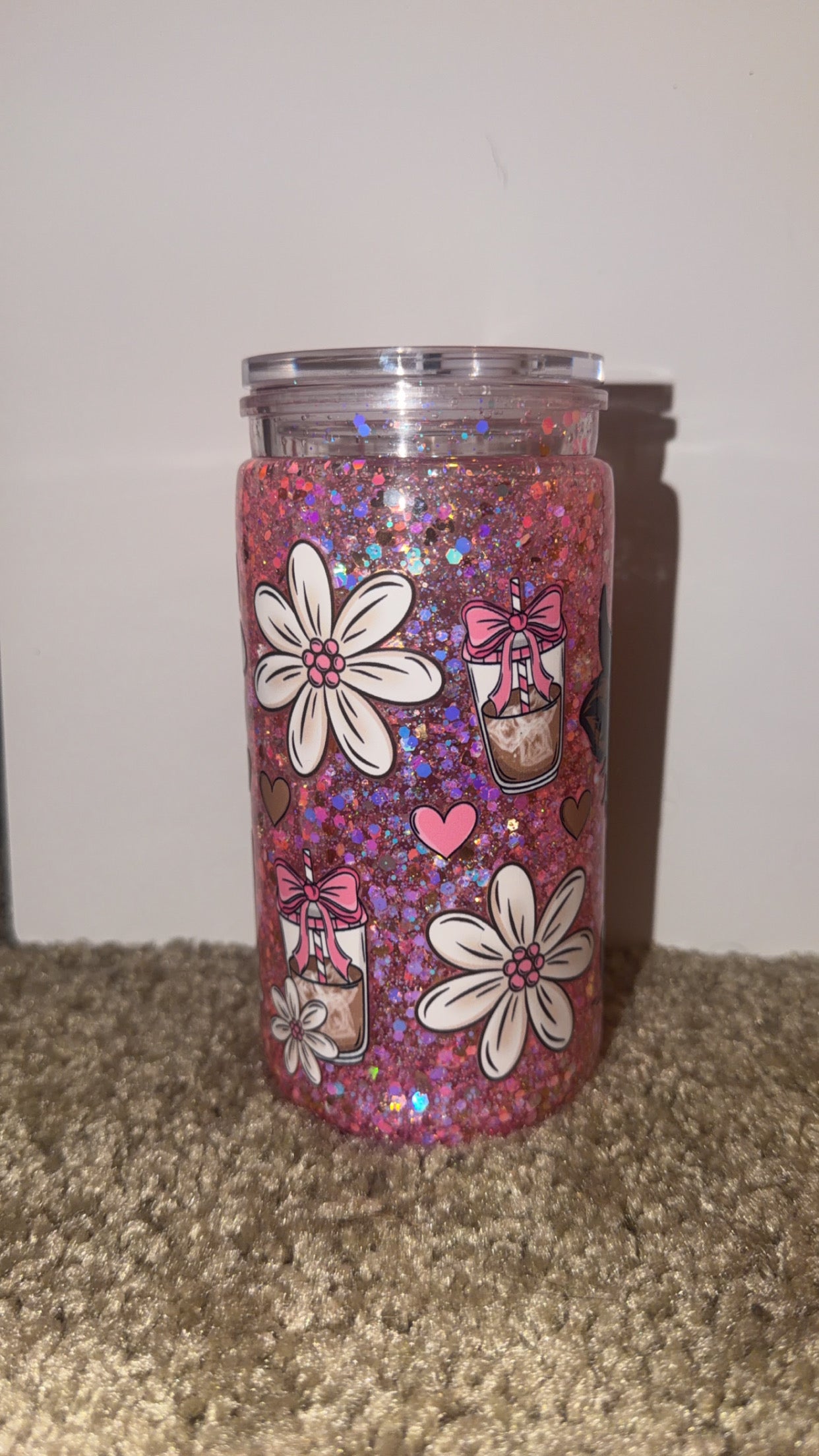 Pink cow snowglobe tumbler