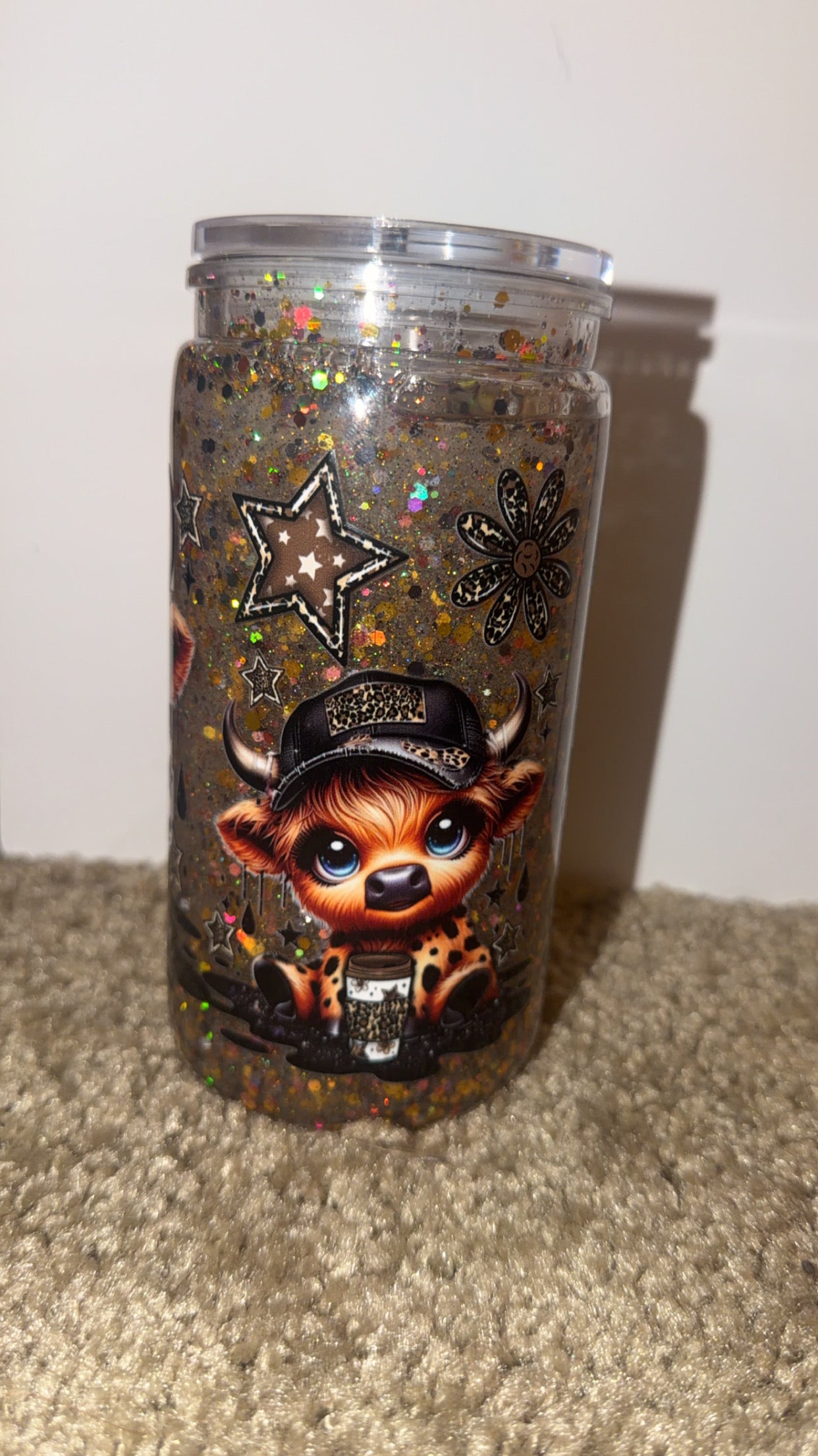 Brown cow glow in the dark snowglobe tumbler