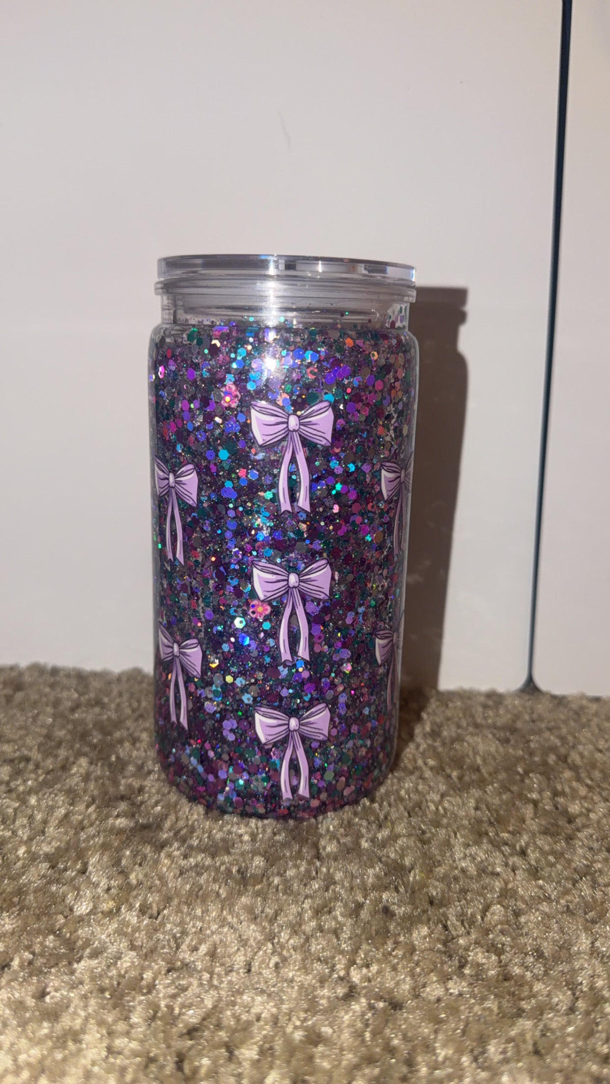 Purple bow snowglobe tumbler