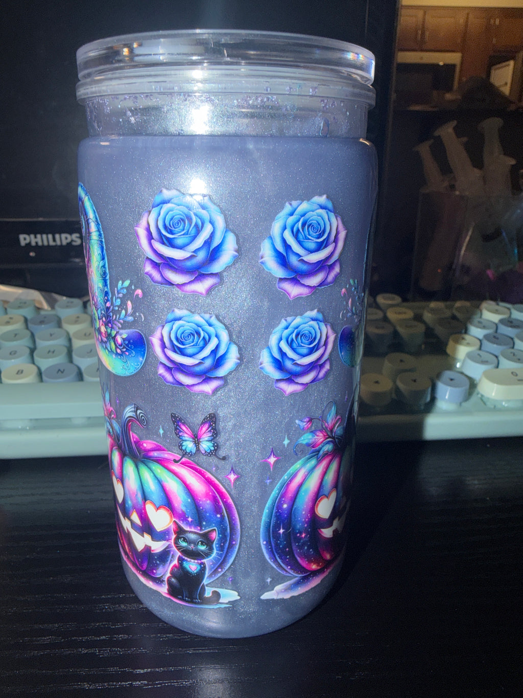 Pumpkin kitty cateye tumbler