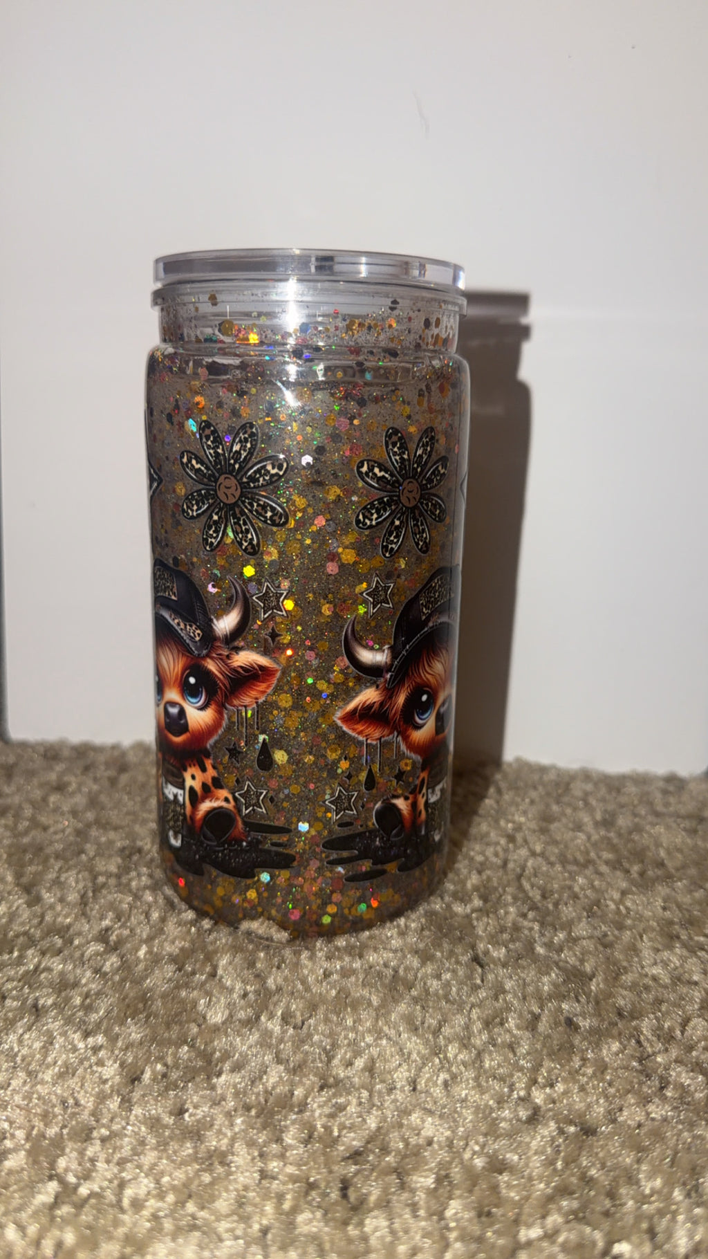 Brown cow glow in the dark snowglobe tumbler