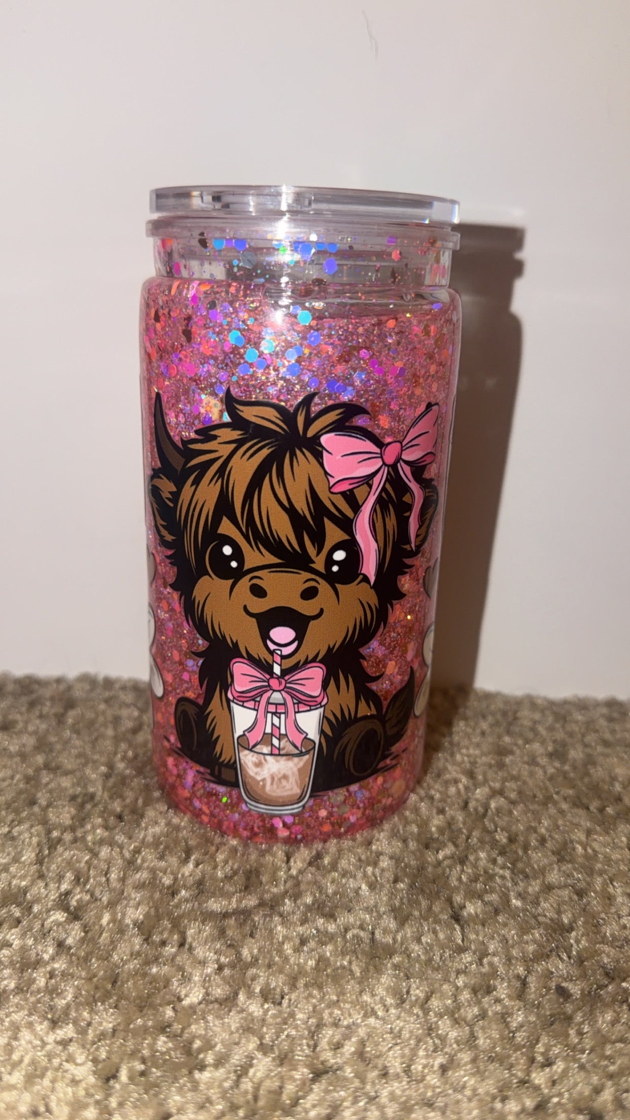Pink cow snowglobe tumbler