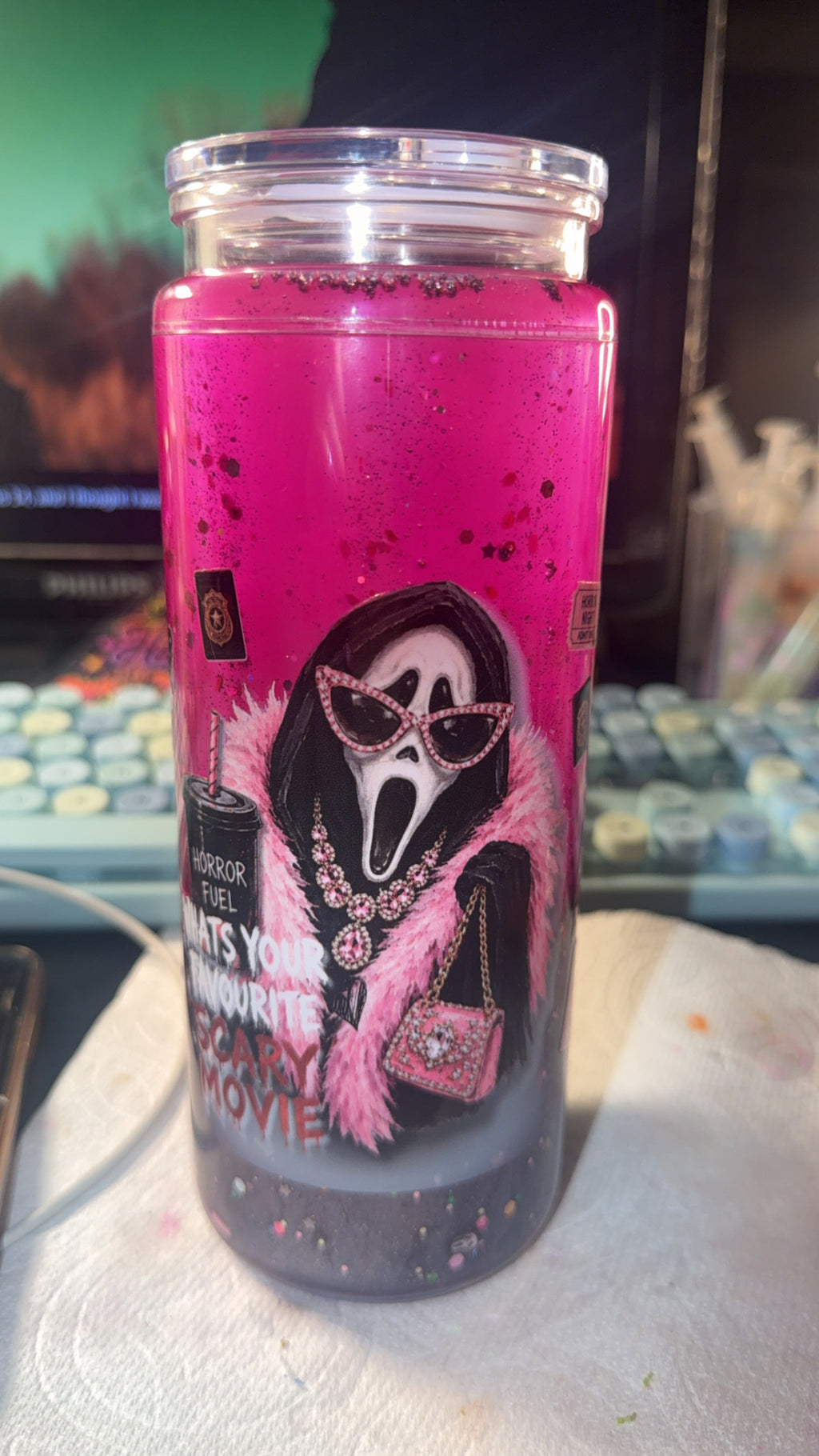 Fur coat ghostface lava tumbler