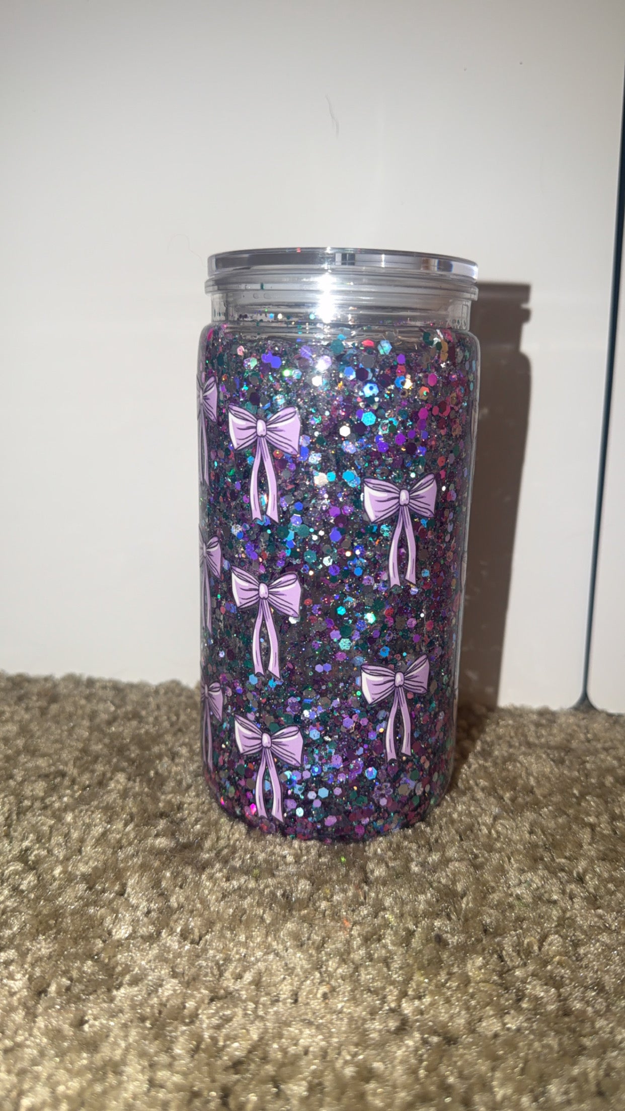 Purple bow snowglobe tumbler